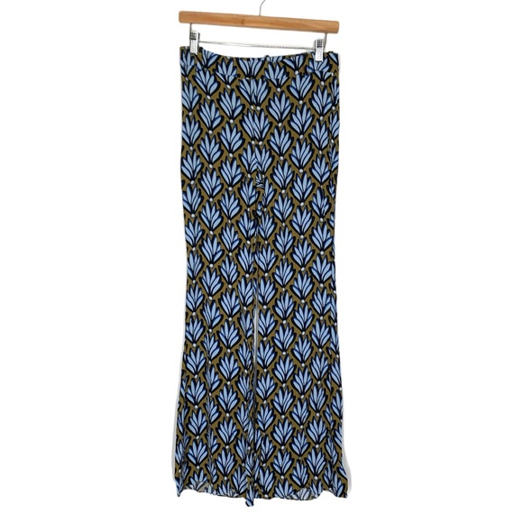 Zara Wide Leg Pants Blue Brown Leaf Print Size Small Lightweight Flowy - Picture 2 of 12